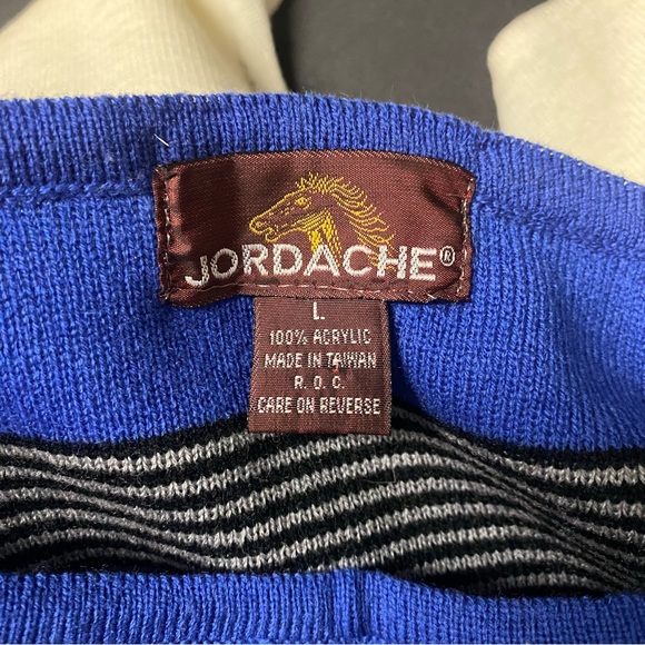 Vintage Jordache Striped Sweater Blue/Grey/White Horsehead Logo Size Large - Picture 4 of 4